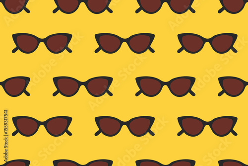 Repeating pattern with brown cat-eye sunglasses on yellow background