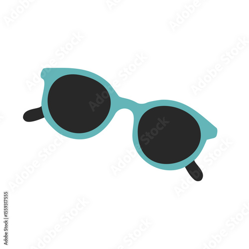 Round blue sunglasses for eye protection and sunny summer days