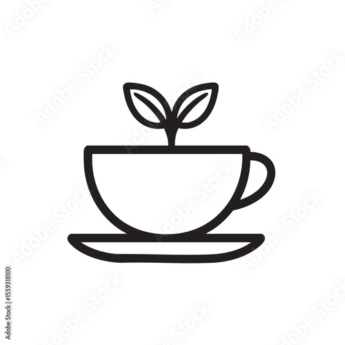 Concept of herbal tea with fresh leaves in stylish cup design
