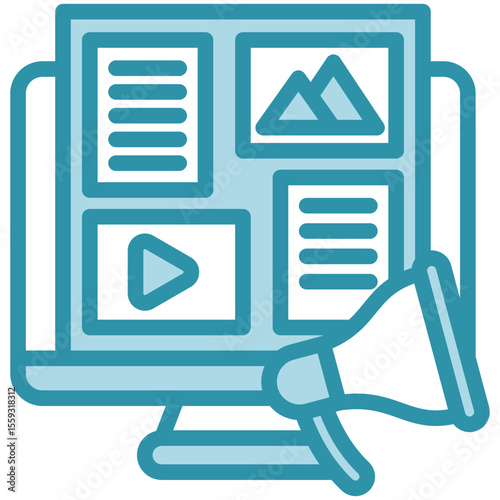 Coverage dual tone blue color mini illustration icon, use for journalist, broadcasting, news and media UI, UX kit, app and web development, digital or print.