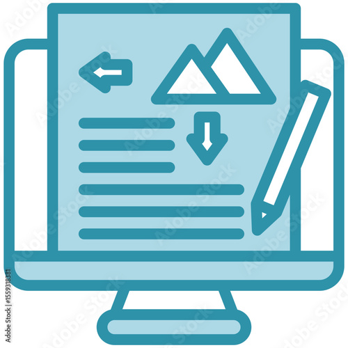 Editor dual tone blue color mini illustration icon, use for journalist, broadcasting, news and media UI, UX kit, app and web development, digital or print.