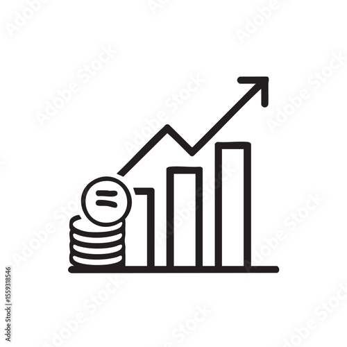 Growth concept with rising graph and coins for presentations