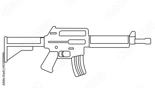 Detailed outline of a modern rifle showcasing features and design elements
