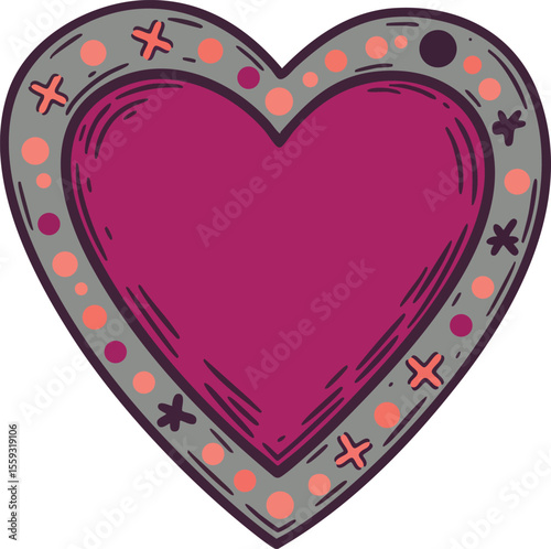 Heart shape with decorative border vector illustration in purple and gray colors simple love symbol design
