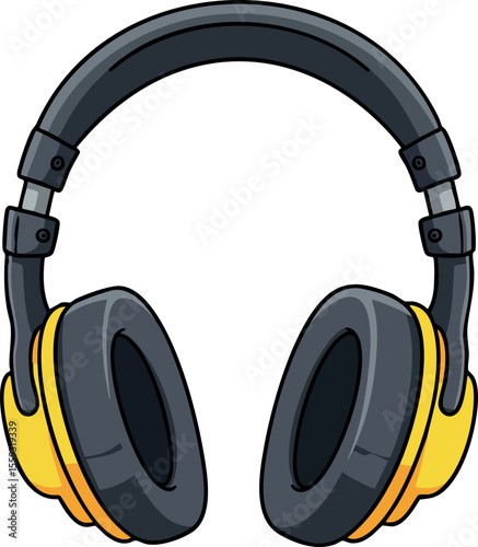 Headphones with yellow and black design audio device for music listening and sound control vector illustration