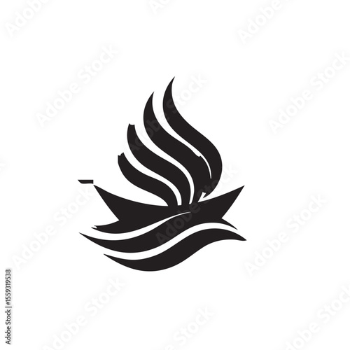 Elegant sailboat design with flowing waves symbolizing freedom