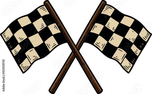 Checkered Racing Flags Crossed Symbol for Motorsport Victory and Finish Line Celebration Vector Illustration