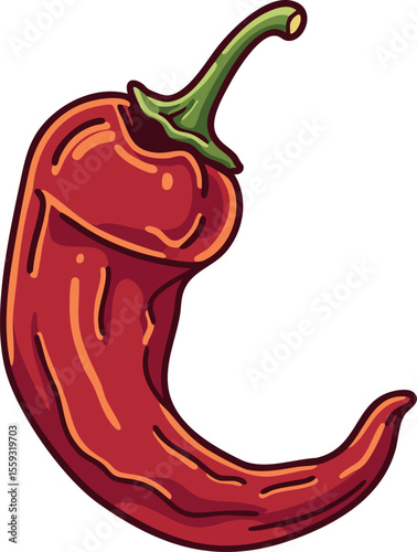 Red chili pepper vector illustration with green stem spicy vegetable design isolated on white background
