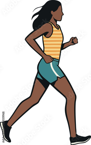 Woman running in athletic wear jogging outdoors fitness exercise in motion vector illustration