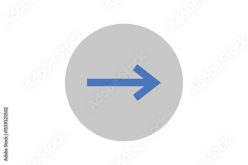 Blue arrow icon pointing right side over grey circle vector