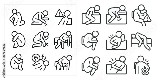 Icons of people in various poses, indicating discomfort or pain.