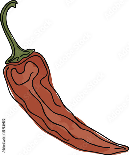 Red chili pepper vector illustration with green stem spicy vegetable design for cooking and food decoration