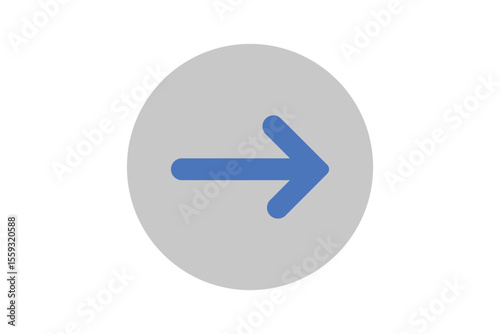 Blue arrow icon pointing right side over grey circle vector