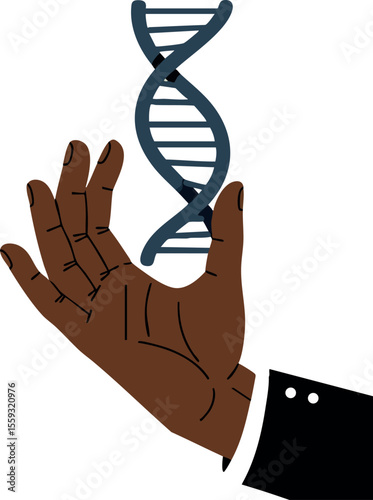 Hand holding double helix dna strand representing genetics and biotechnology innovation in science research and medicine