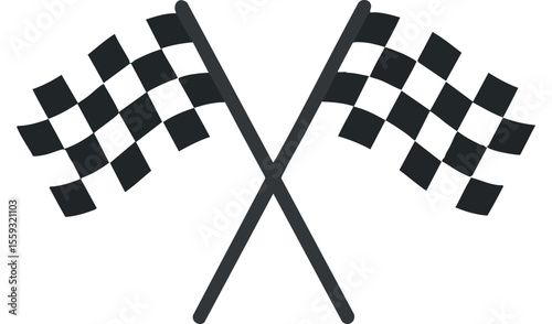 Crossed checkered flags symbolizing racing finish line and competition icon design vector illustration