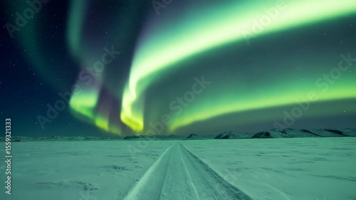 Majestic Northern Lights Over Snowy Landscape at Night