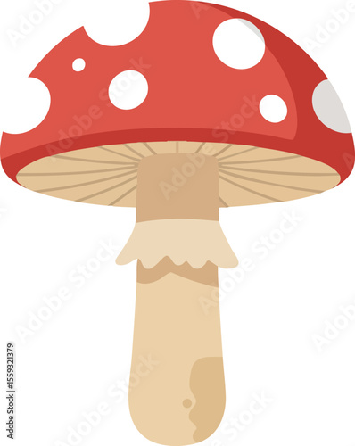 Red mushroom with white spots vector illustration of single toadstool nature design