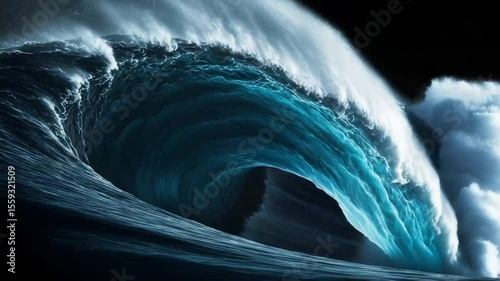 Majestic ocean wave crashing at night under stars