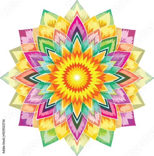 Colorful geometric mandala design illustrating spirituality and meditation for creative projects.
