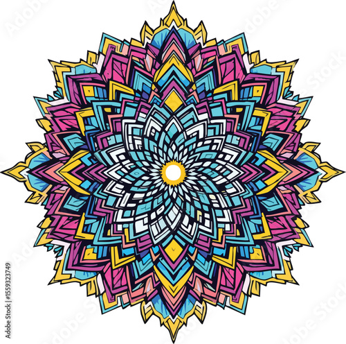 Colorful floral mandala geometric illustration for meditation and spiritual practices designs.