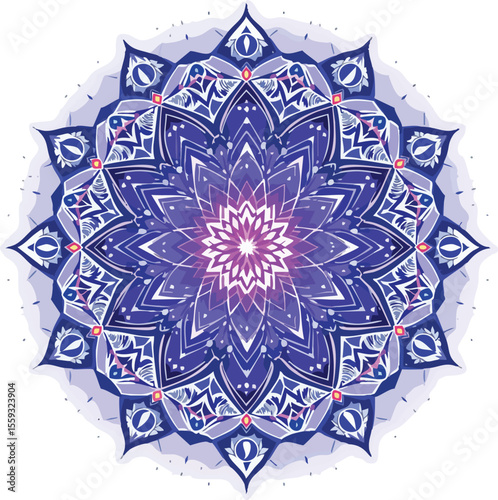 Intricate blue and purple watercolor mandala design perfect for spiritual and decorative purposes.