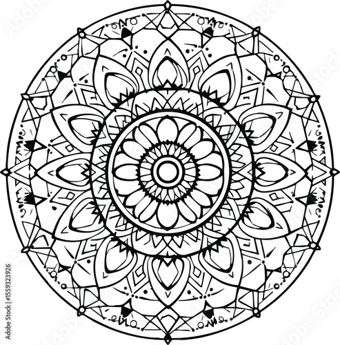 Intricate circular mandala illustration with detailed floral and geometric patterns.