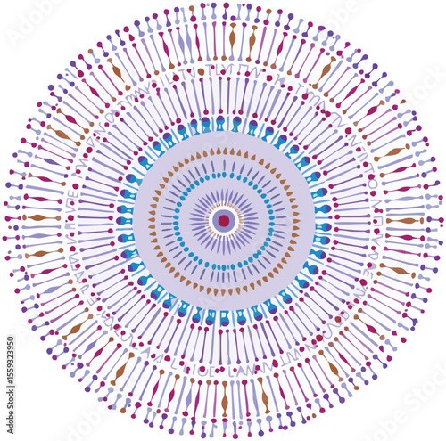 Intricate floral patterned mandala design in pastel color palette on white background.