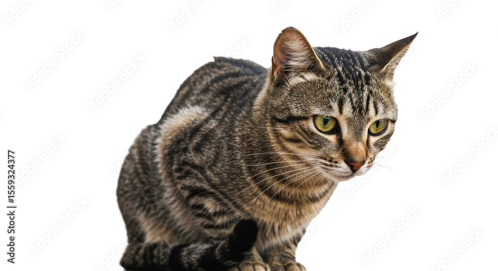 Fototapeta premium Adorable Tabby Cat Portrait Isolated on White.