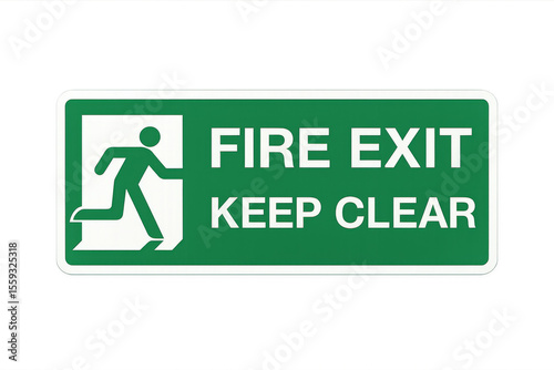 Fire exit keep clear sign showing a running person on transparent background