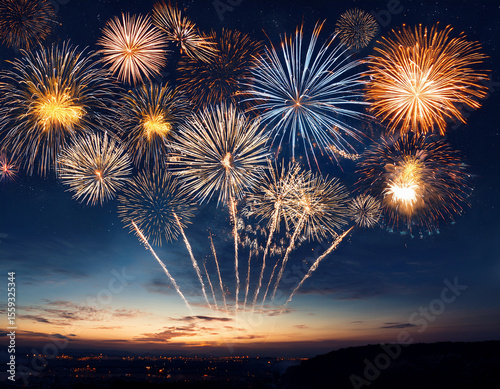 A fireworks display against the night sky