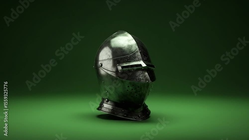 Medieval Knight Helmet Displayed on Green Background