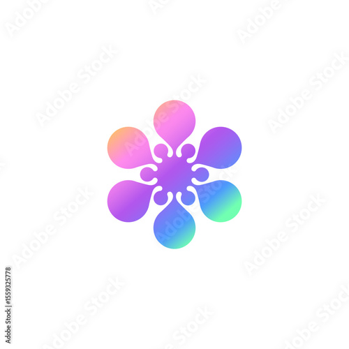 floral neuron simple, plasma circular vector. pharma, clinic logo, abstract, biotech atom, molecule, nano, sparkling water.