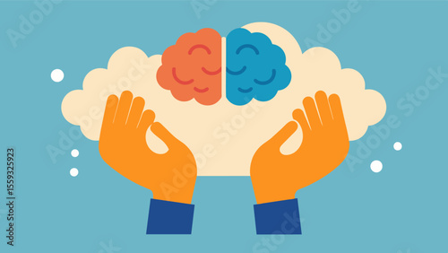 Two hands holding each other one representing the persons current cognitive state and the other representing the potential for improvement through CBT.. Vector illustration