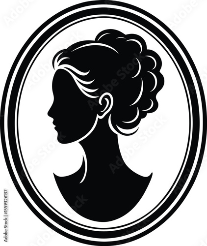 Victorian Cameo Woman Silhouette Vector