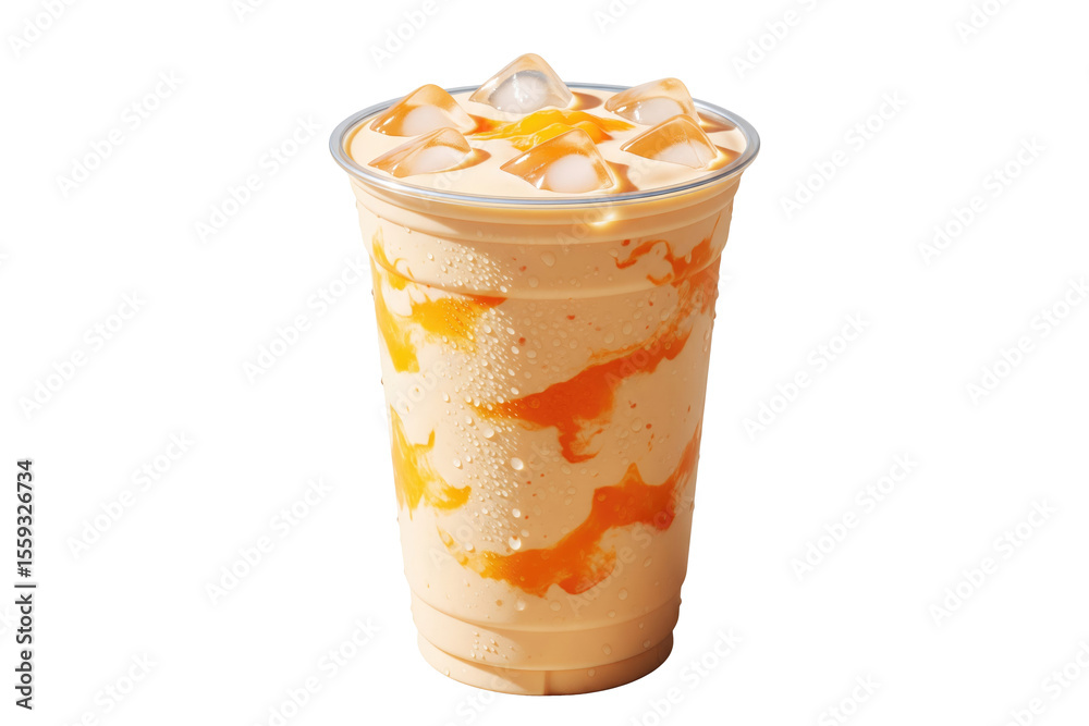 swirled peach smoothie in a takeaway cup swirled peach smoothie in a takeaway cup