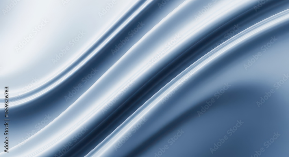 Fototapeta premium A flowing abstract background features smooth, curved waves of blue silk and satin fabric