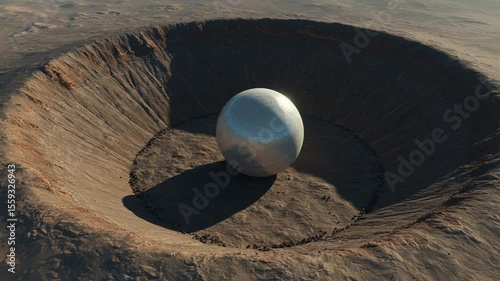 Metallic Sphere Resting in a Crater on Mars Surface