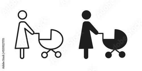 Woman with Baby Stroller icon pack. Flat Vector Icon Design Element.