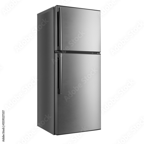 Modern stainless steel refrigerator appliance isolated on black background for product photography and advertisement