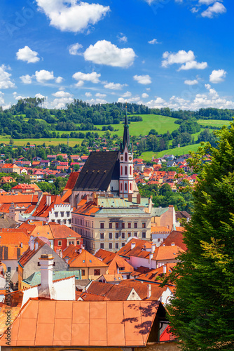 Wallpaper Mural Summer cityscape - top view of the historic centre of Cesky Krumlov with St. Vitus Church, Czech Republic Torontodigital.ca