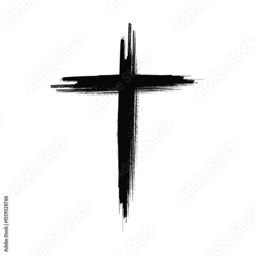 Christian cross vector. Black blotted cross. Vector illustration