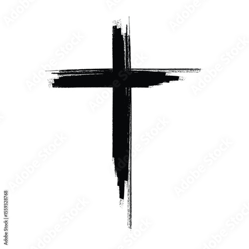 Christian cross vector. Black blotted cross. Vector illustration