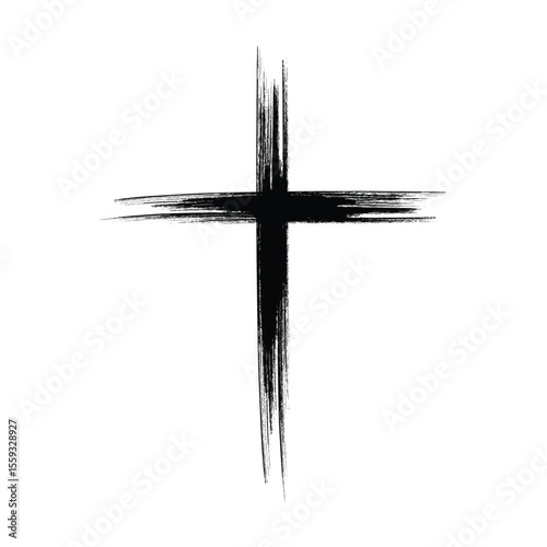 Christian cross vector. Black blotted cross. Vector illustration
