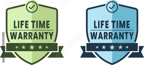 Lifetime Warranty Shield Badge for Product Packaging and Labeling – Guarantee Emblem, Lifetime Warranty label, sticker, seal, badge, icon, logo, sign flat vector illustration