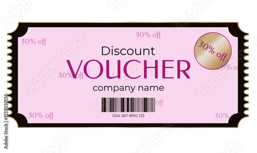 Discount coupon for women, pink background, luxury, deluxe, 30%, discount, sale, advertising, announcement, bronze
