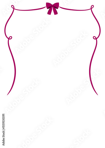 Simple hand-drawn ribbon frame with a bow on top, perfect for journaling, scrapbooking, planner, card, and digital decor. Minimal and elegant fuchsia pink