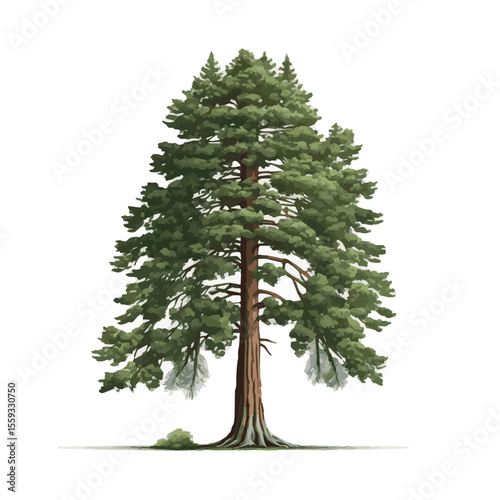 Realistic green tallest tree in the world sequoia on a white background - Vector illustration