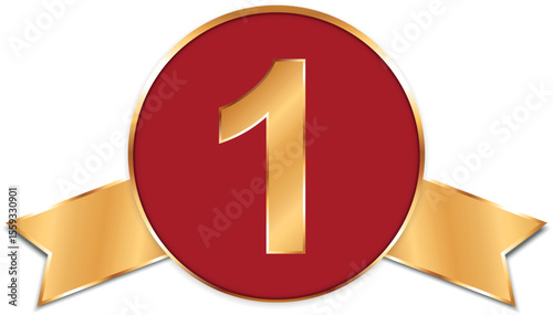 vector illustration of gold colored 1 place award ribbon banner