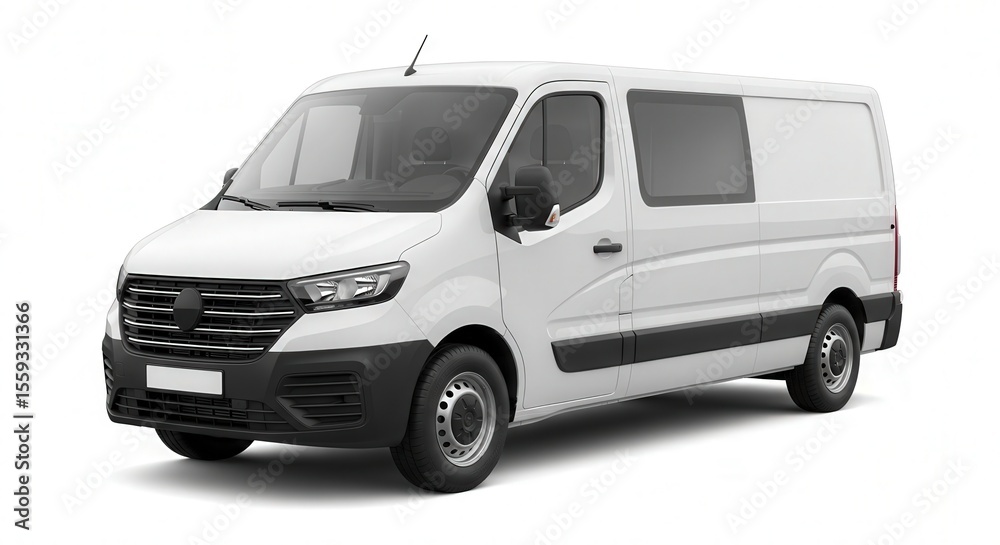 Naklejka premium White cargo van transportation vehicle delivery service panel van commercial auto for business use image
