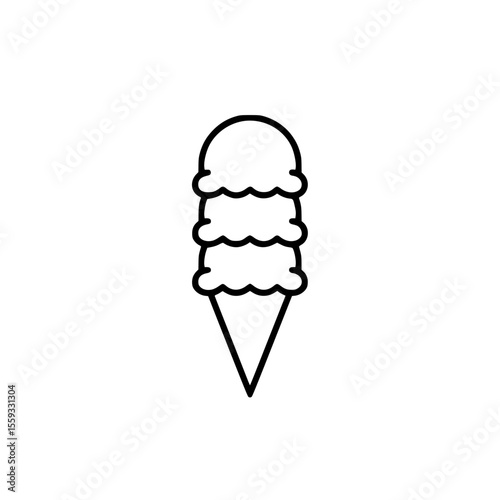 Black outline three scoop ice cream cone icon